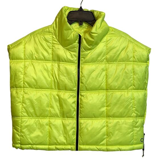 Calvin Klein Women's Cropped Mock-Neck Zip-up Vest, safety yellow, Large - Picture 1 of 6